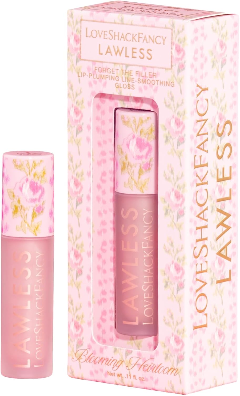 Lawless Women's x LoveShackFancy Forget The Filler Lip Plumping Gloss, Blooming Heirloom, Pink, 0.11 Ounce