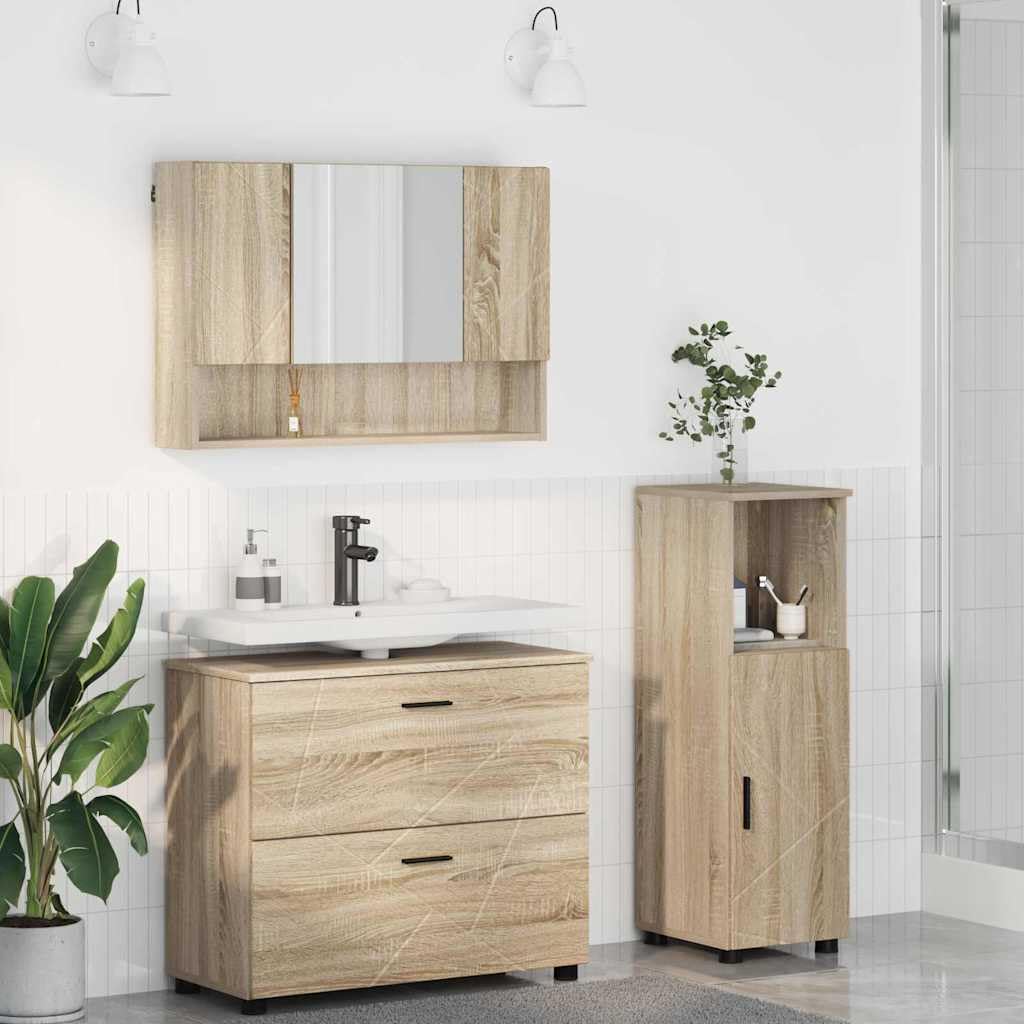 Muebles de baño de roble Sonoma modernos y compactos para organizar aseos pequeños