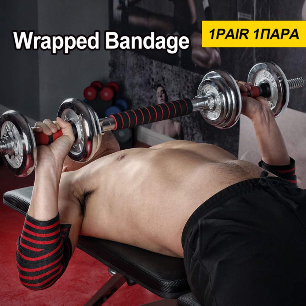 Coderas elásticas profesionales para coderas, soporte de compresión para culturismo, entrenamiento, levantamiento de potencia, gimnasio, hombres (cuatro rayas, rojo)