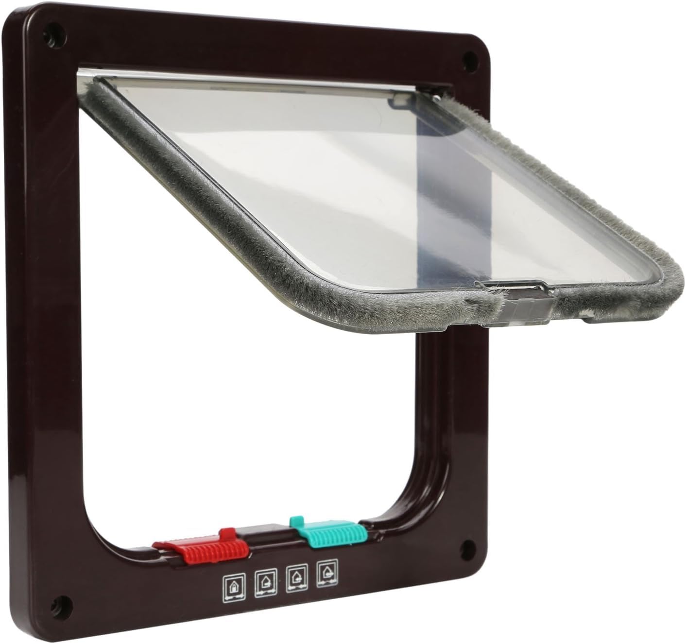 TKOOFN® 4-Modo Puerta Magnética Bloqueable de Aleta para Gato Gatito Perro Perrito Mascota Seguridad (S, Marrón)
