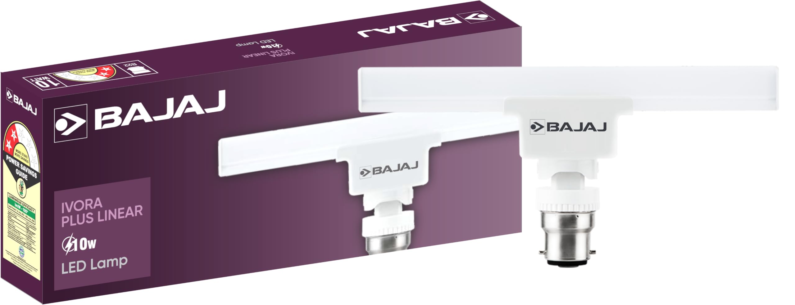 Bajaj Ivora Plus Linear 10W LED Lamp | B22D | Cool Day Light | Energy Savings | 120 Degree Beam Angle | 1 Year - Warranty (Pack of 1, White)