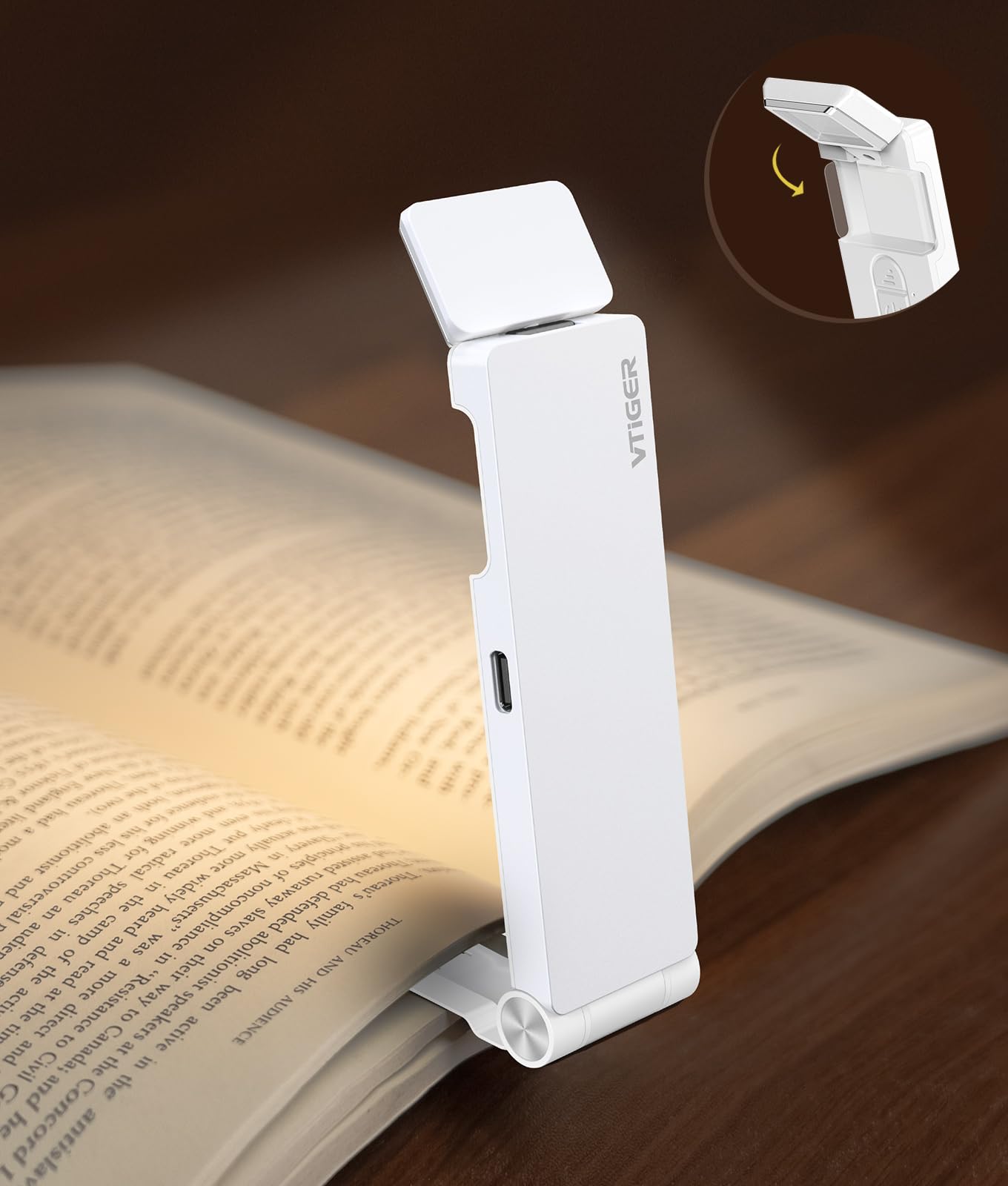 VTIGER Leselicht, USB wiederaufladbares Buchlicht zum Lesen im Bett, Clip-on LED Leseleuchte, 3 Bernstein Farben&4 Helligkeit Dimmbar,langlebige tragbare Lesezeichen Lampe für Buch Liebhaber,Kinder