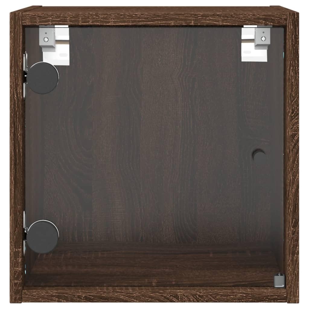 Mesillas de noche con puertas de cristal, 2 unidades, aspecto de roble marrón, 35 x 37 x 35 cm, mesita de noche para dormitorio, mesa auxiliar moderna para salón, dormitorio, estudio