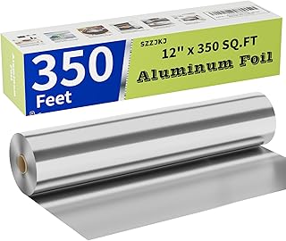 Aluminum Foil Roll, 12in x 350ft Heavy Duty Foil Roll, Thick Strong Foils with Cutter, Food Safe Cling Wrap for Cooking, Baking, Roasting, Grilling, Freezer Storage