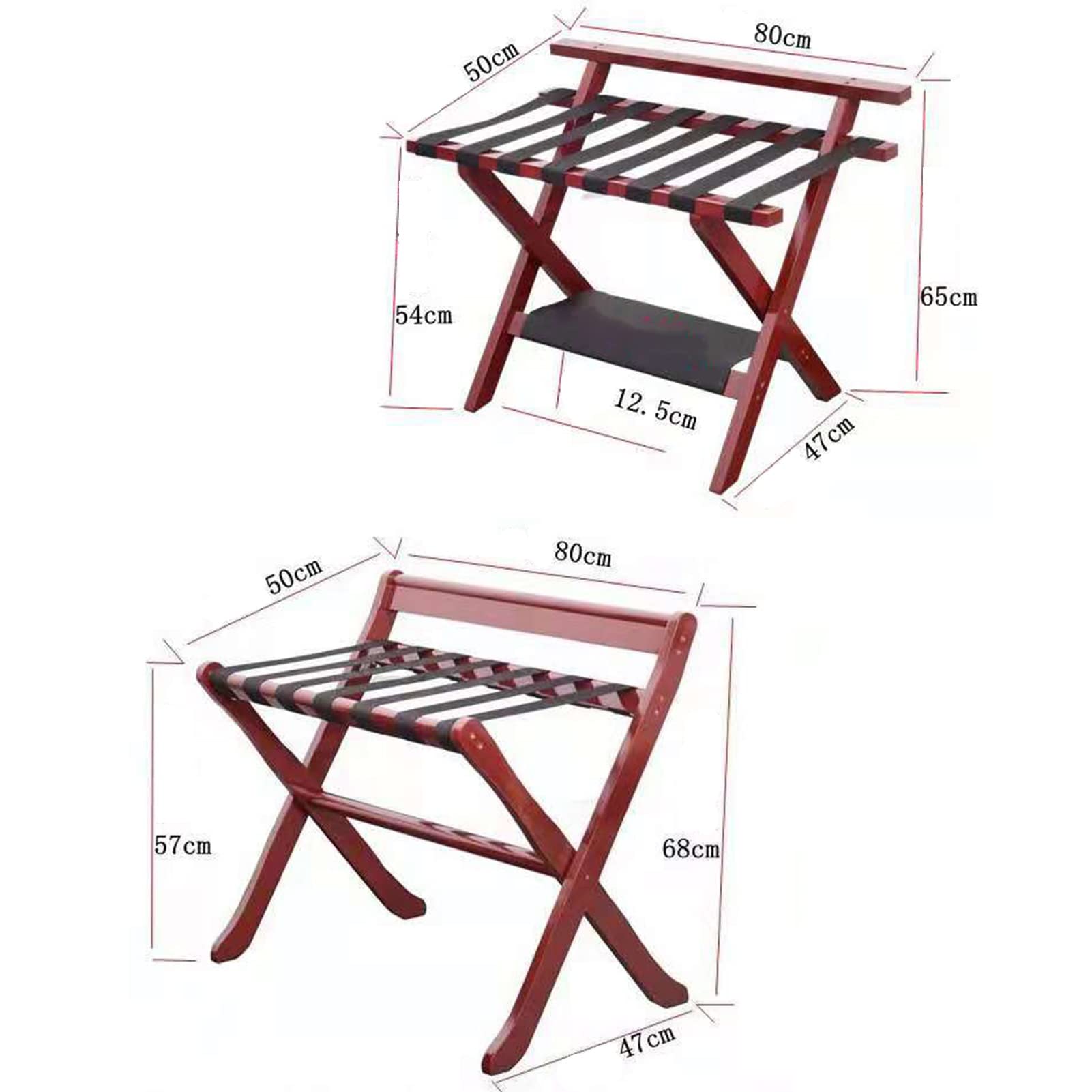 Portavaligie, Portavaligie In Pelliccia, Portavaligie Pieghevole Con Schienale, Supporto Per Valigie Da Camera D'Albergo, Portaborse Da Viaggio, Ripiano Portavaligie In Legno, Rosso 80X50X65Cm