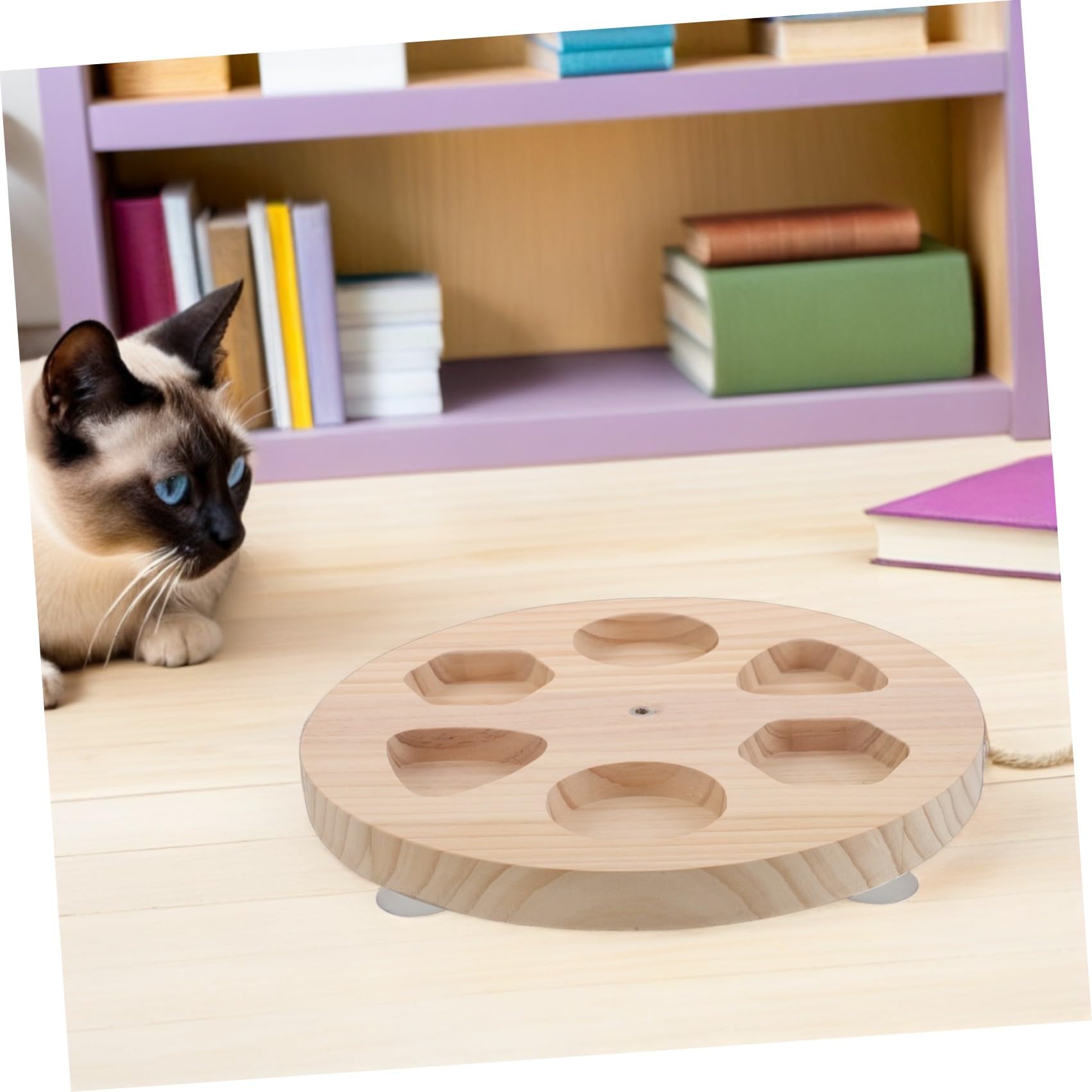 SHINEOFI Holz Krallenschleifer für Hunde 29x29x2,8cm mit Drehbarem Leckerlibox zur Sanften Hundepflege und Krallenpflege im Hundetrimmen und Haustierpflege