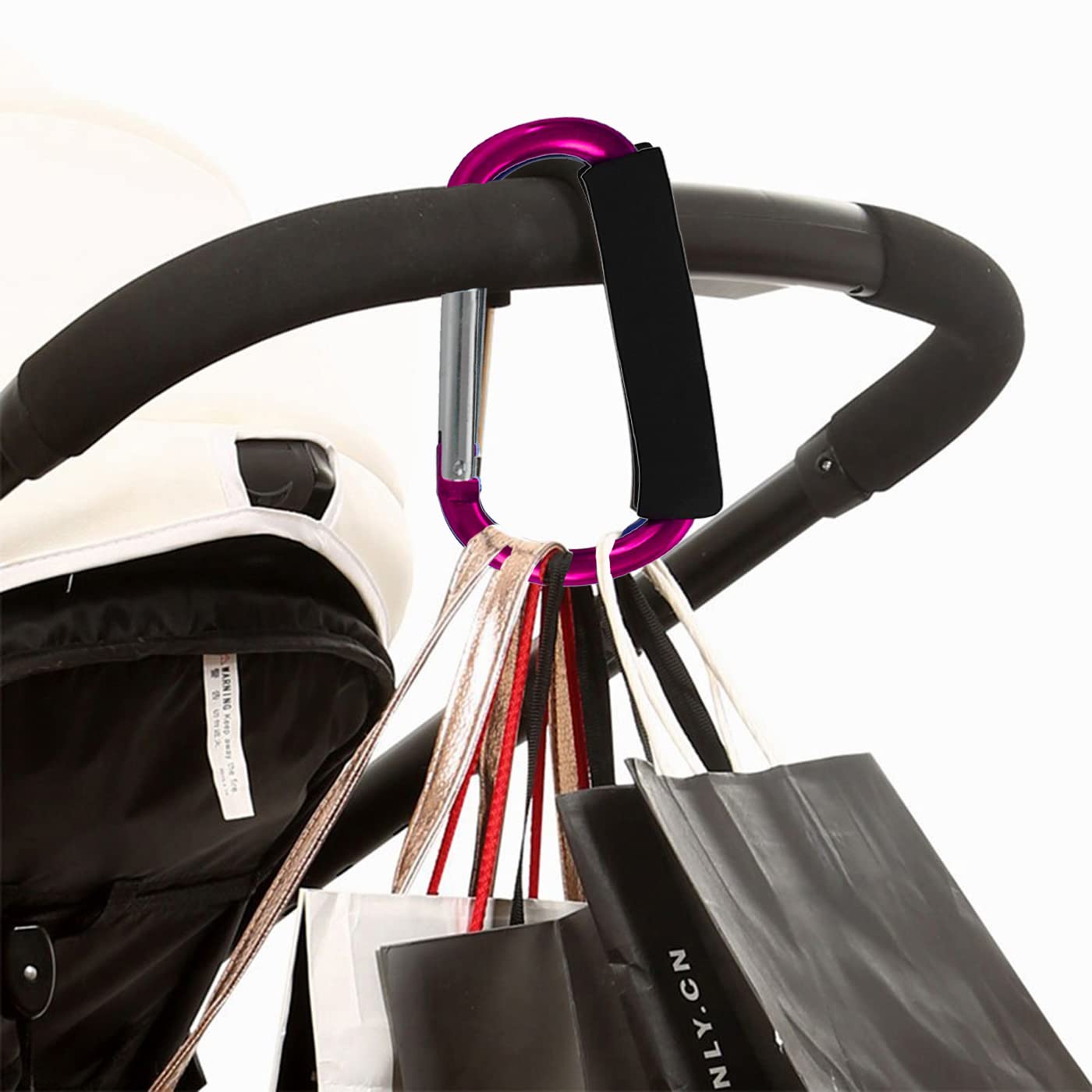 Stroller Hooks by Baby,Large Stroller Hooks for Mommy, 2 pcs Carabiner Stroller Hook Organizer for Hanging Purses, Diaper Bag, Shopping Bags. (Rose Red)