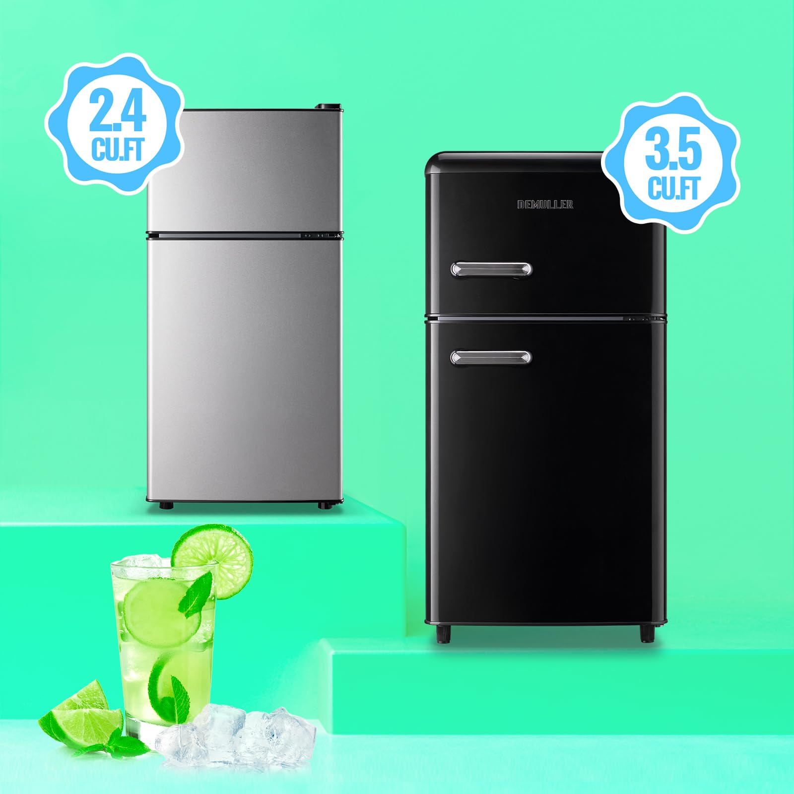 Demuller Mini Fridge With Freezer, 45l Personal Refrigerator Only For One Person Use, Silver Tiny Small Size Refrigerator With 7 Level Adjustable Temperature And Double Door on Fridge.com - View 5