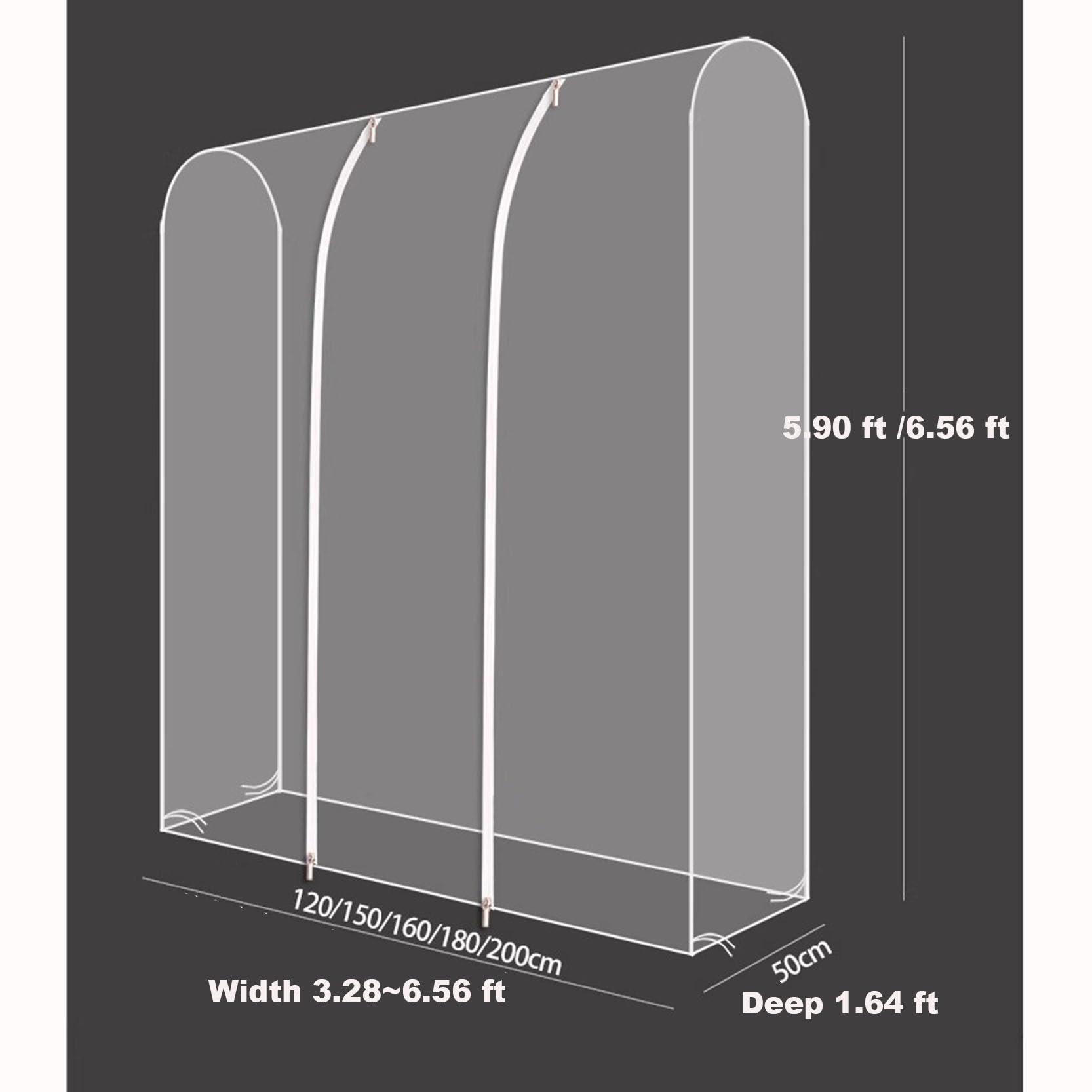 Copertura per appendiabiti trasparente extra lunga, impermeabile e antipolvere, design ered, adatta per 1-2 m Rac, altezza 1,8-2 m, bianco (180 x 50 x 200 cm)