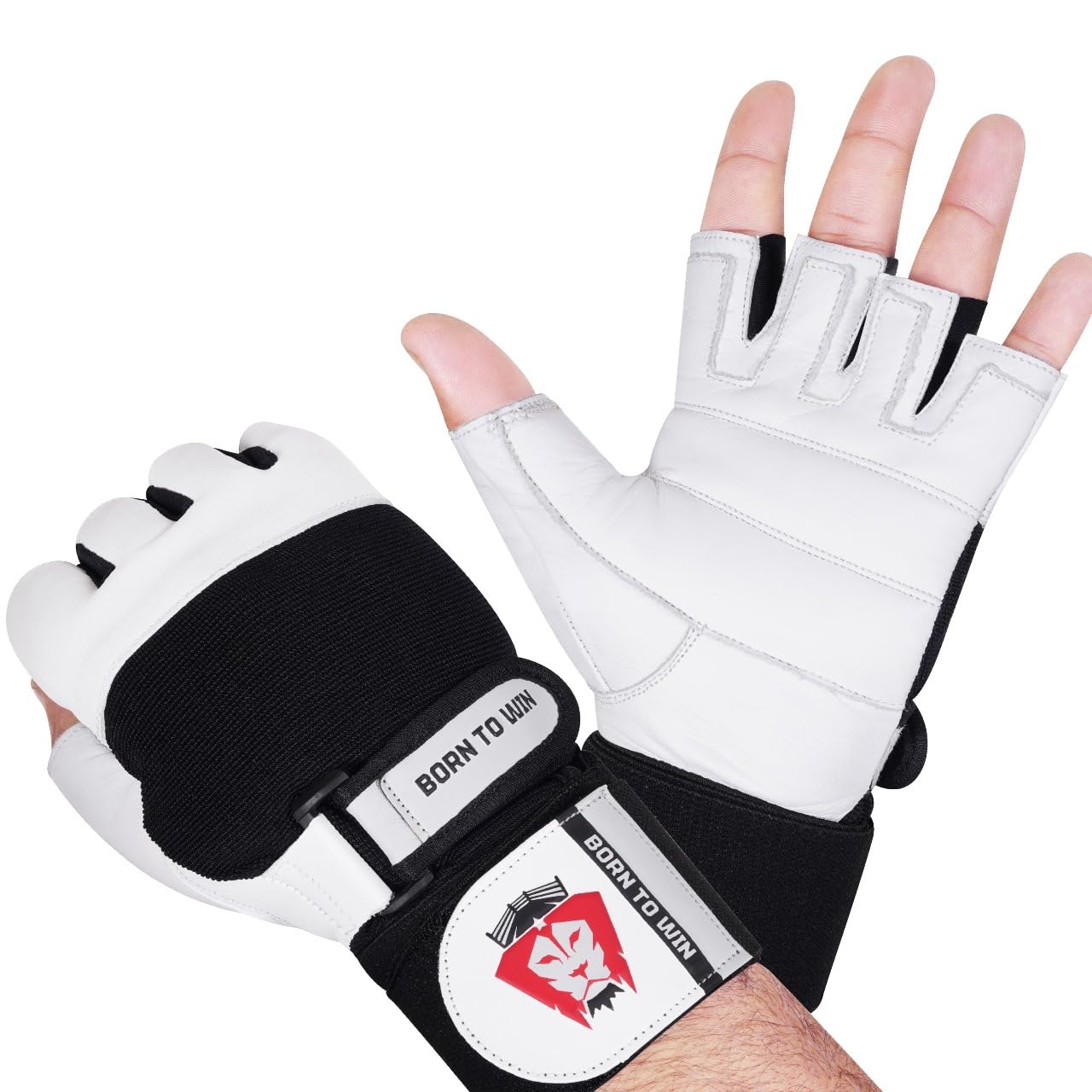 BORN TO WIN Leather Weight Lifting Gloves With Wrist Support - Breathable, Non-Slip Workout Gear for Men & Women, Best for Gym Training and Cycling