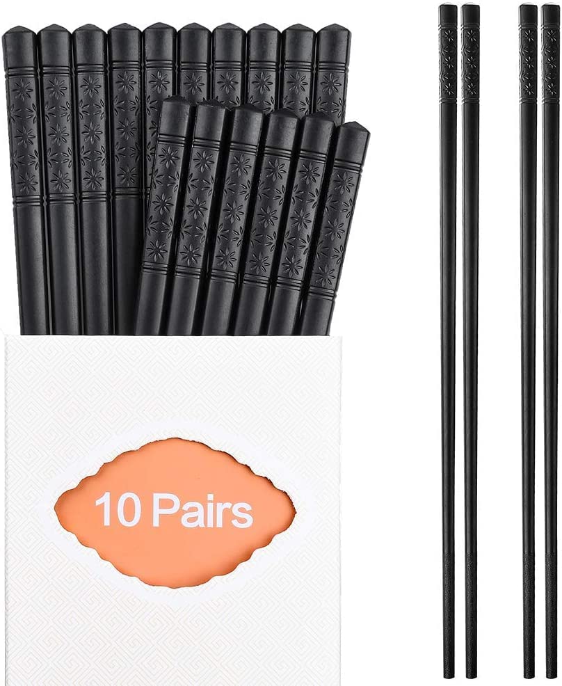 Zollyss 10 Pairs Fiberglass Reusable Non-Slip Chopsticks for Sushi, Noodles, Fried Rice (24 cm, Black) 1