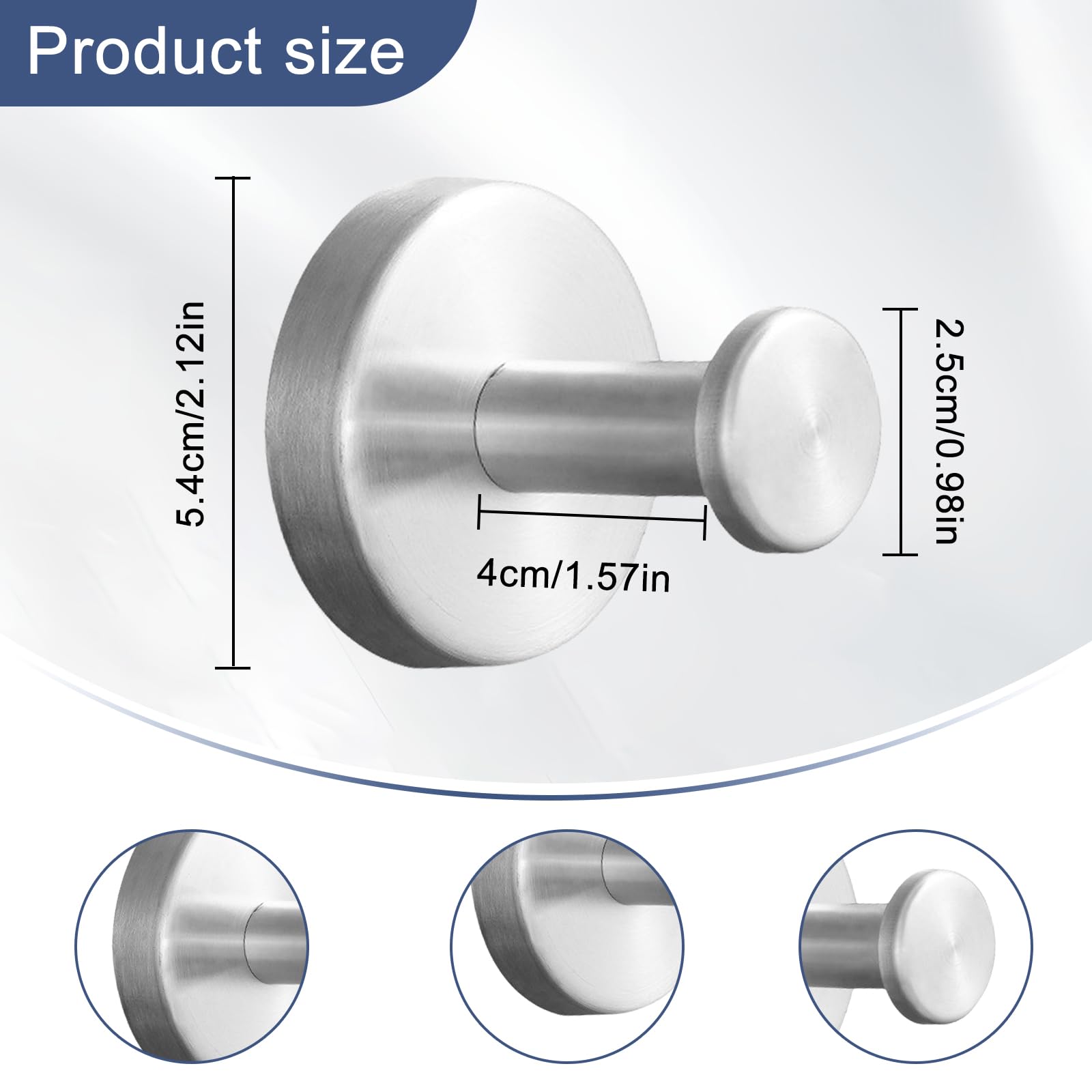 HhBdy Suction Hooks Door Hooks for Shower for Hanging Towel Coat Stainless Steel Heavy Duty for Bathroom Kitchen(Silver) - Image 2