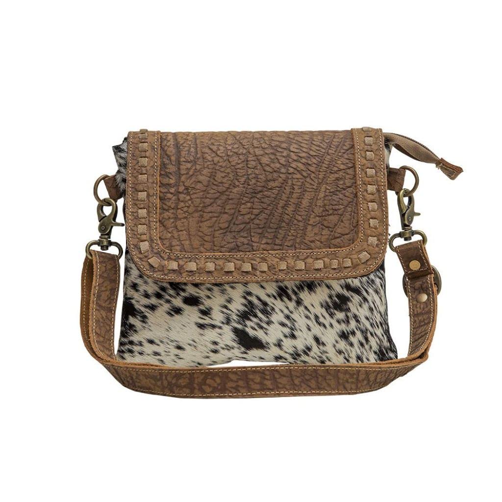Myra Bag Cow Print Purses for Women - Canvas and Hairon Bag with Leather Shoulder Strap, Western Style Women's Purses