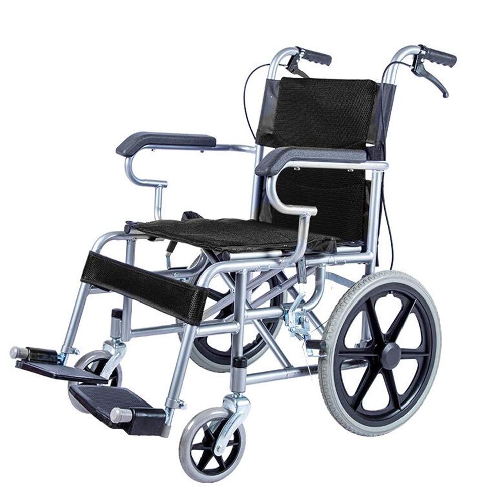 Amimilili Lightweight Folding Aluminium Transit Wheelchair with Handbrakes,Black