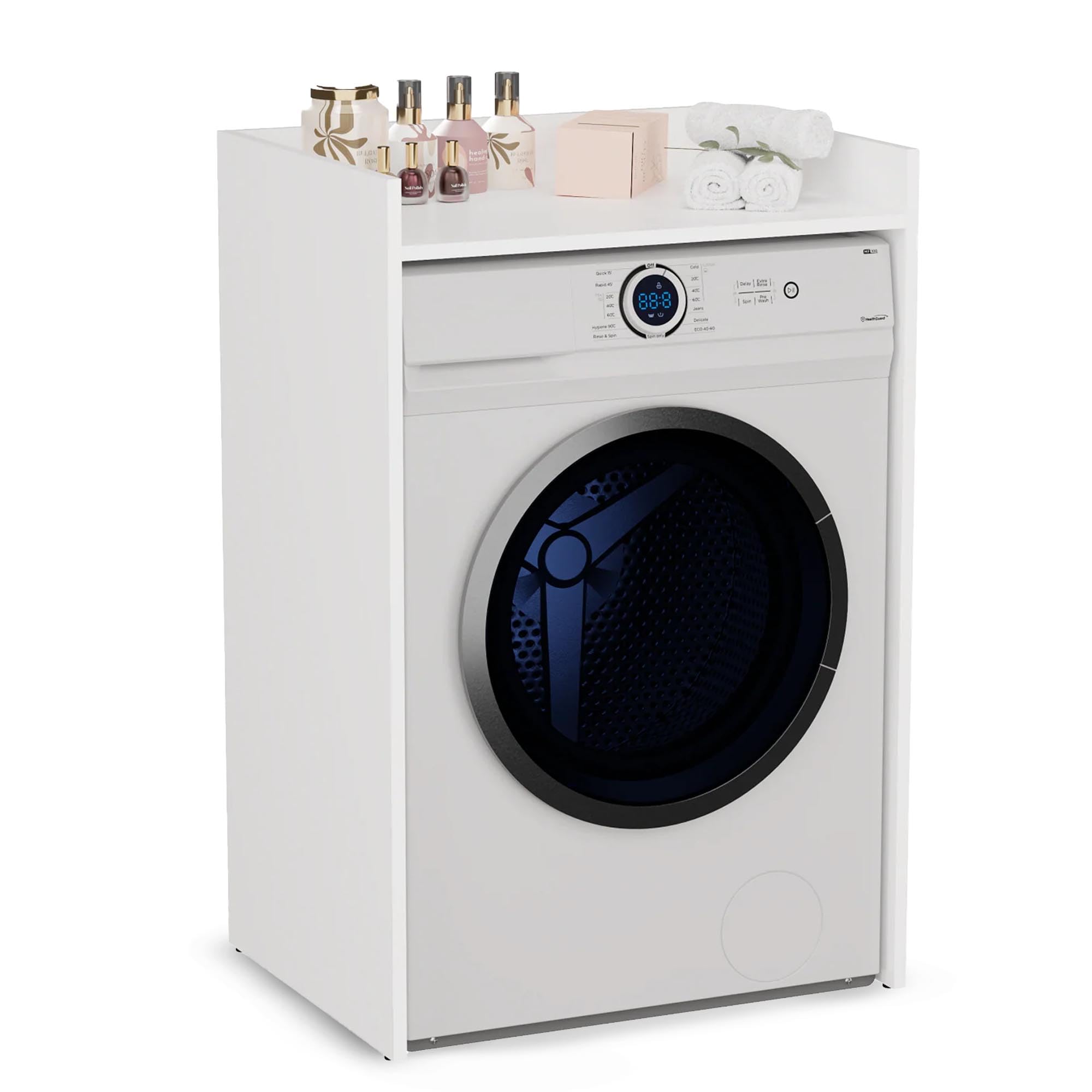 CDF Mobile Sopra Lavatrice Scaffale da Bagno Salvaspazio con Ripiano Portaoggetti Mobiletto Lavanderia Stabile 64 x 97,5 x 50 cm - Bianco Opaco