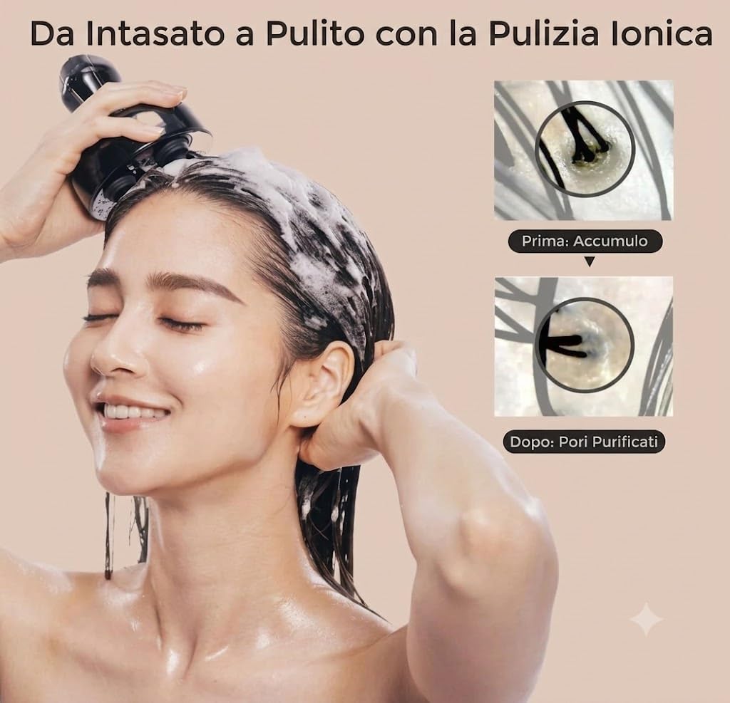 MYTREX Head Spa Deep Massaggiatore Viso e Capelli con EMS per Crescita Capelli e Assorbimento Sieri, Dispositivo Cuoio Capelluto con Terapia Luce Rossa, Relax e Cura Completa