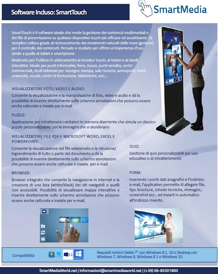 SMARTMEDIA SMA-1375 - Monitor lavagna interattiva 75", 4K, fino a 40 utenti