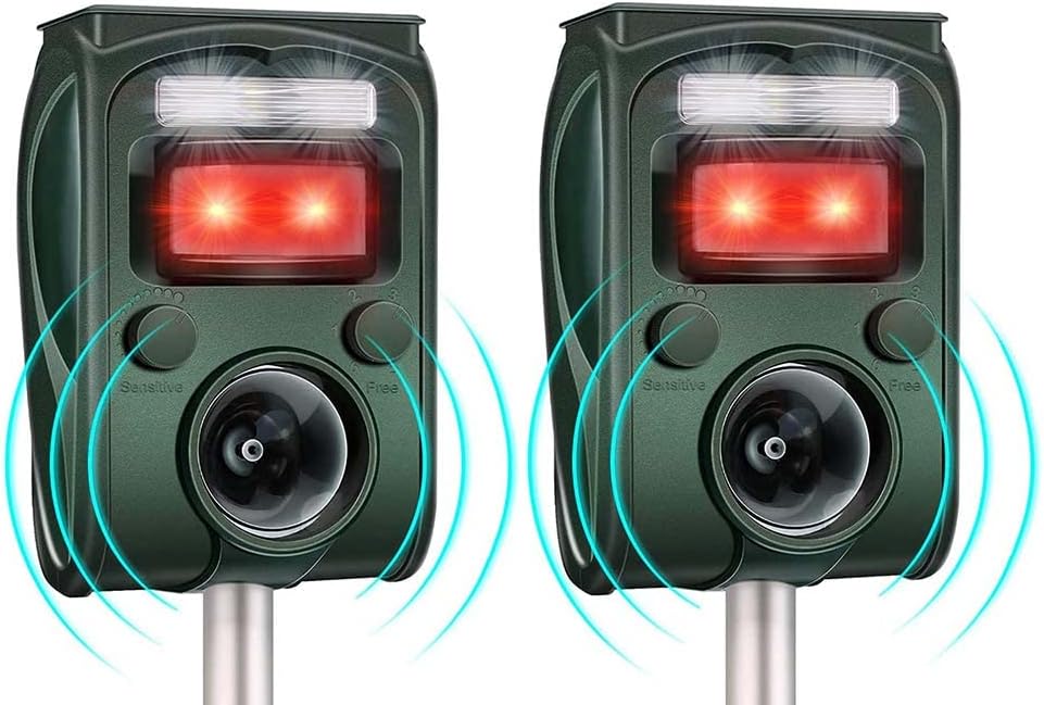 2X Répulsif Chat Ultrason, Repulsif Pigeon Ultrason Solaire, 5 Modes Repulsif Anti Chat Exterieur,Repulsif Oiseaux Charge de Solaire USB,pour Jardin, Chats,Pigeon,Lapin,Oiseaux — vue 2