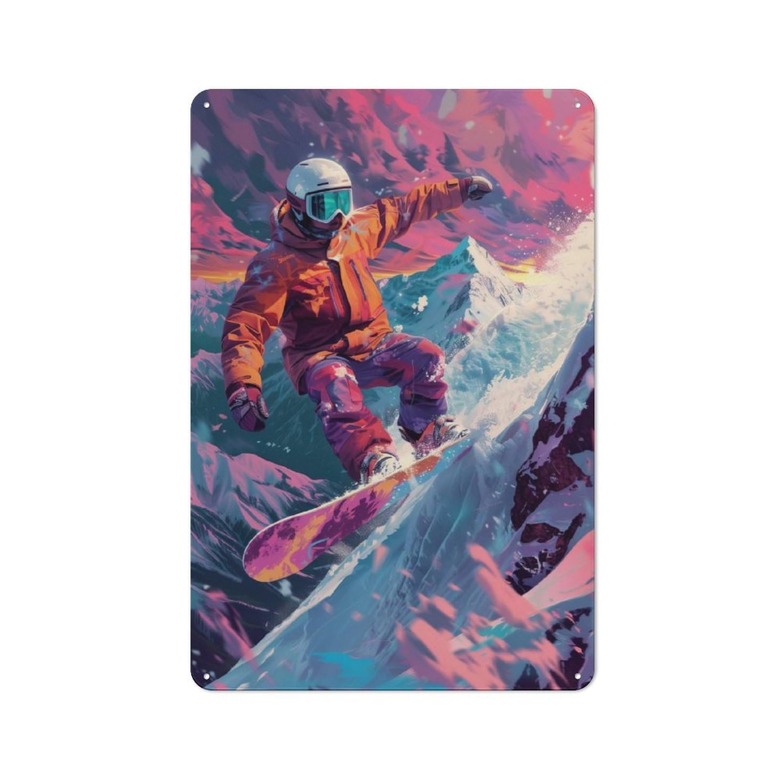 Junmoney Photorealistic Snowboarder Retro-Style Metal Plaque 30X20cm For Garage Or Workshop, For Garage, Workshop And Man Cave Decoration
