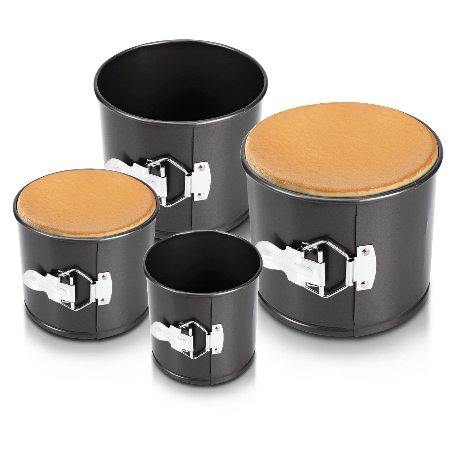 Springform 4er Set, Käsekuchenform mit abnehmbarem Boden, antihaftbeschichtete runde Backform für verschiedene Kuchengrößen – Größen 10/12/14,5/17 cm