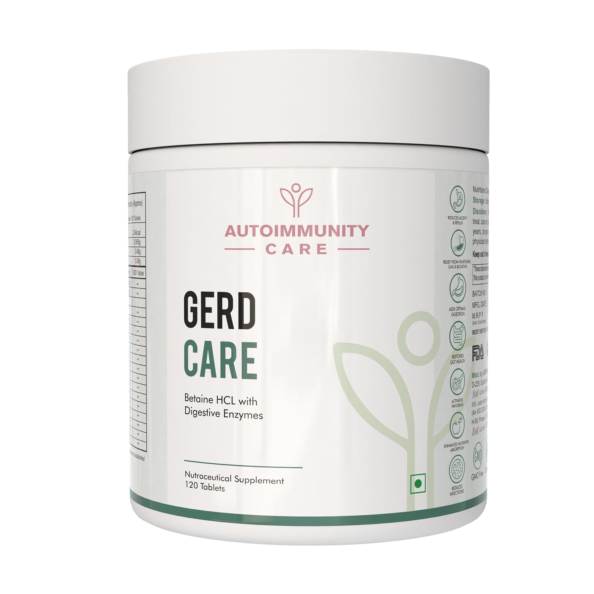 Autoimmunity care GERD Care | Betaine HCL with Digestive Enzymes | Improves Digestion and Nutrient Absorption, Helps Acidity, Gas and Heartburn Relief