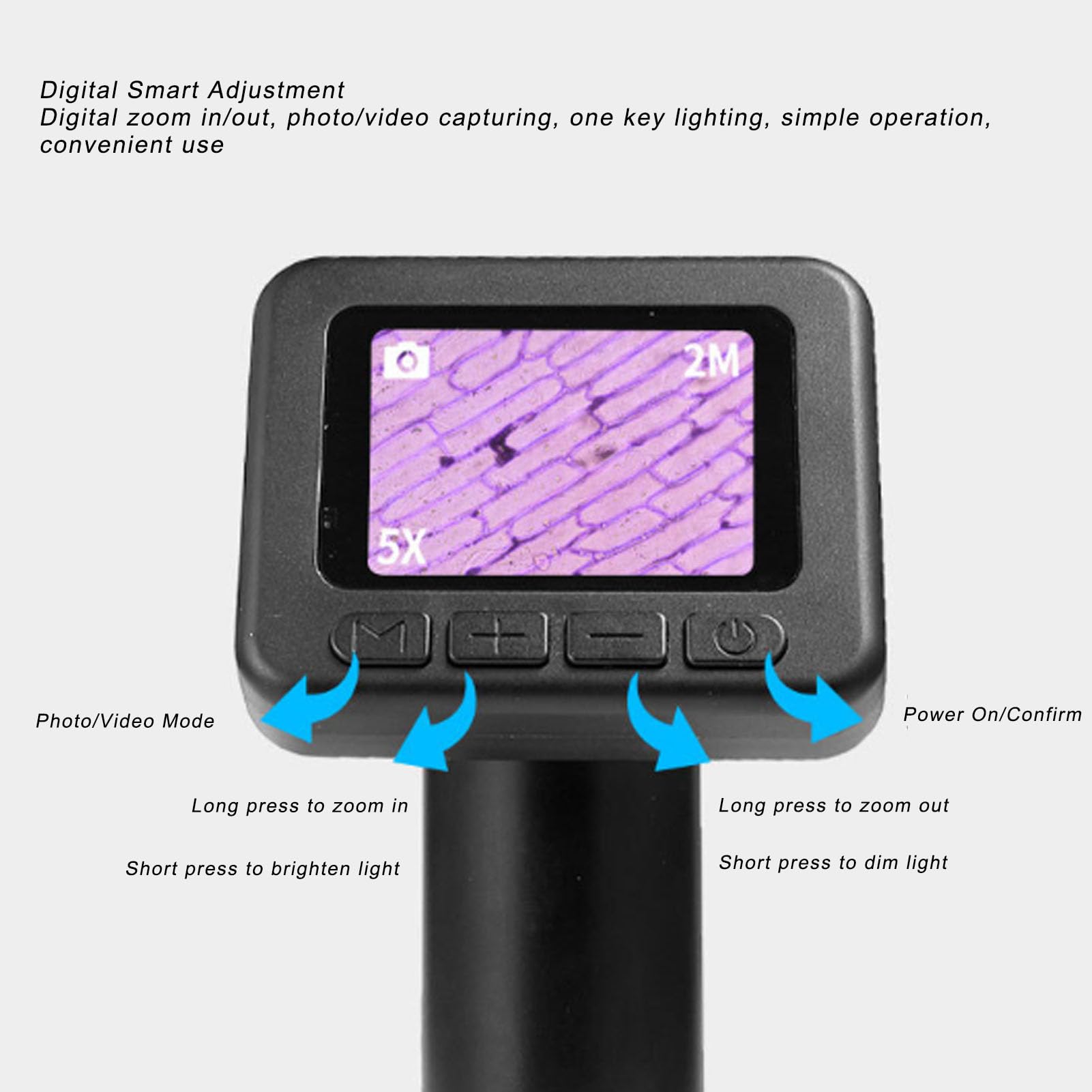 Jectse Microscopio Digitale Portatile 1000X, Fotocamera con Lente D'ingrandimento Portatile con Schermo HD da 2,0 Pollici 1080P con 8 Luci LED Regolabili, per Riparazioni, Saldature,