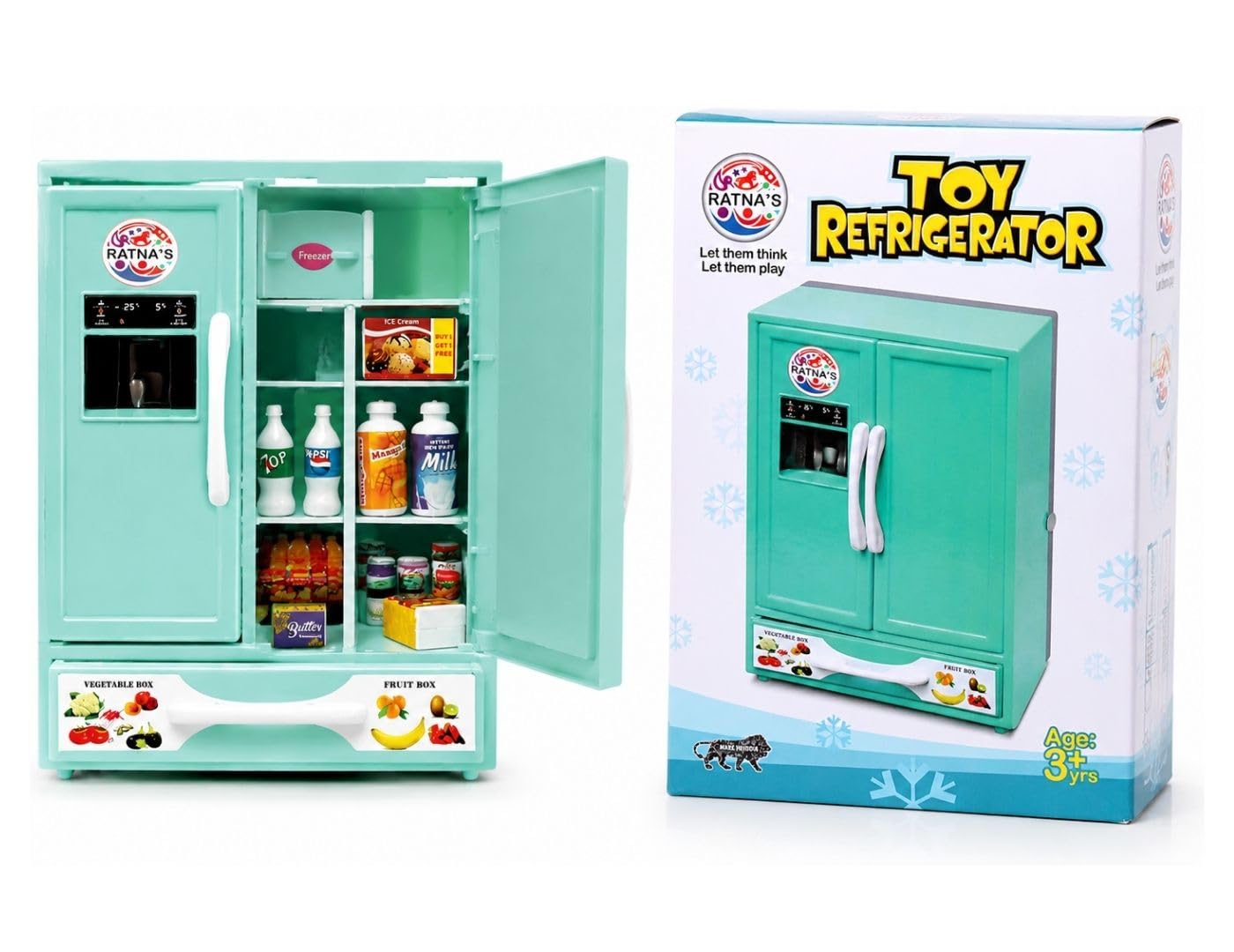BKDT Marketing Refrigerator/Fridge Kitchenware Role Play Set - Household Kitchen Appliance Miniature Toy for Kids With Accessories Like Ice Trays, Butter Box (Green)-image-7