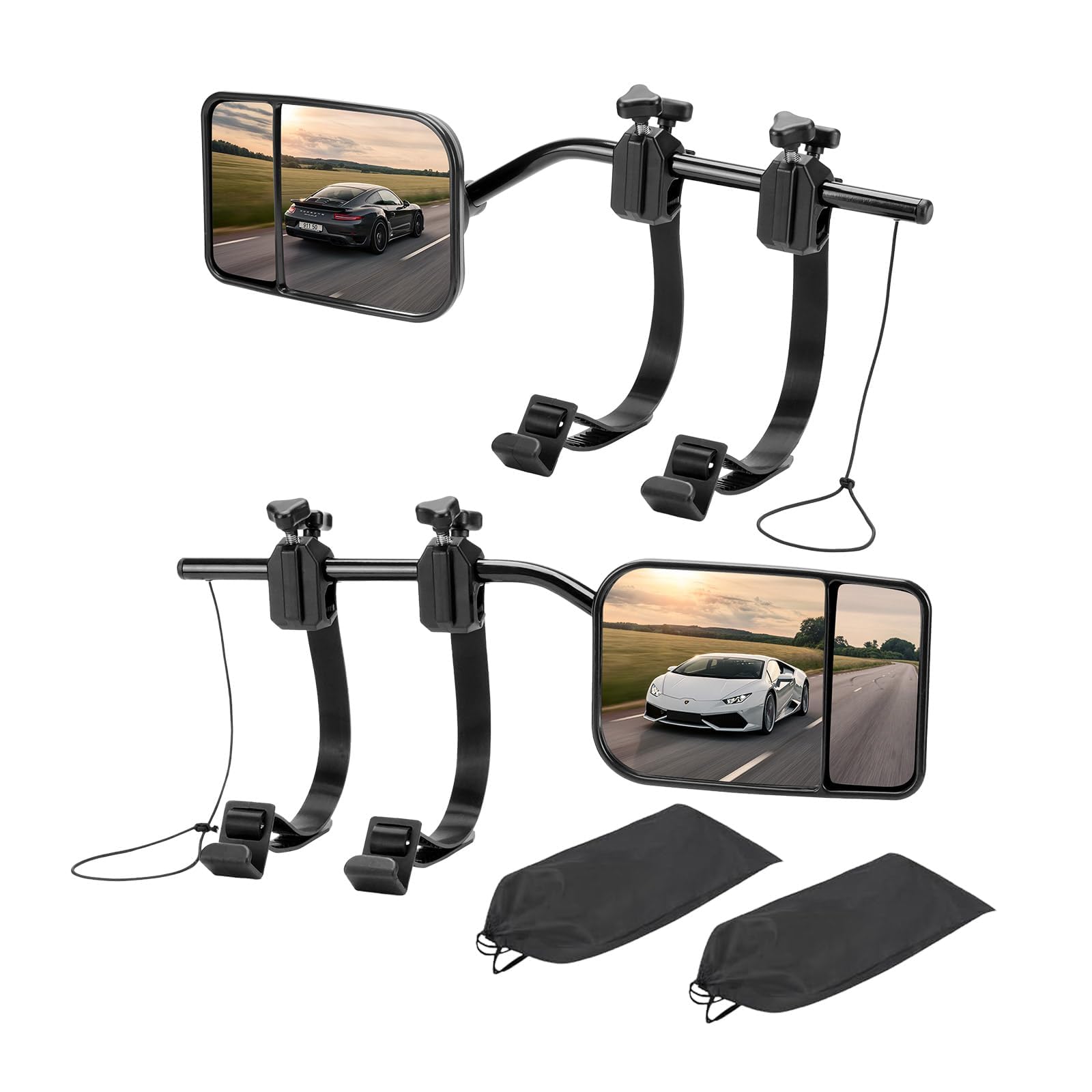 universal clip on towing mirrors extenders for towing,360 degree adjustable rotation side mirror extensions for towing,convex rearview mirror,tow mirrors for trailer rv truck car suv,2 pack
