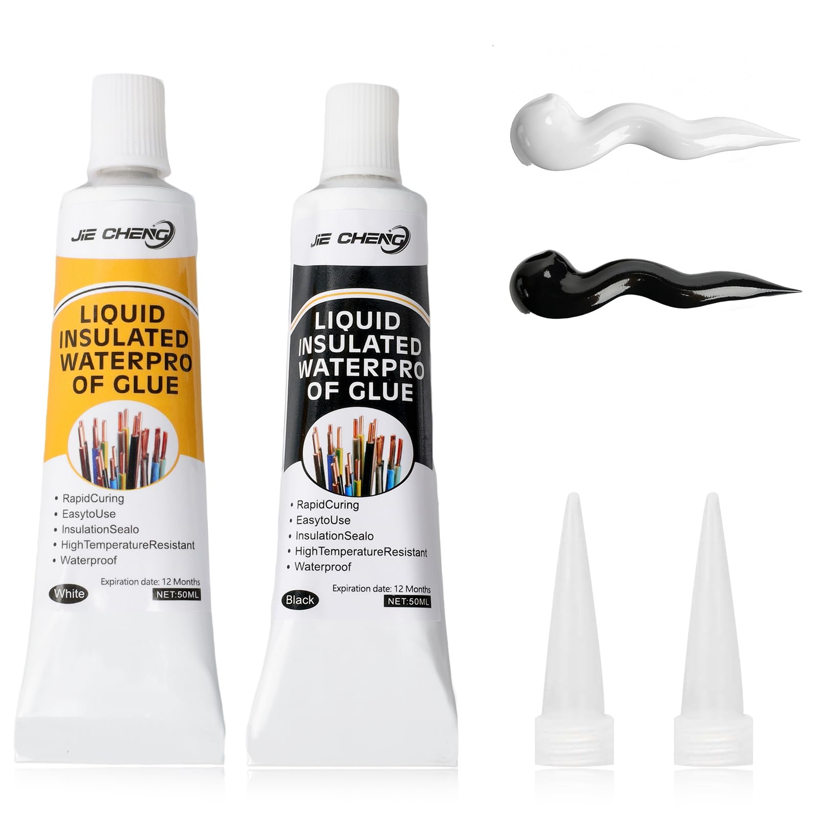 Gomma liquida, 2 pezzi da 50 ml, nastro isolante liquido, impermeabile e ad asciugatura rapida, adatto per tutti i cavi, cavi, apparecchi elettrici (nero + bianco)