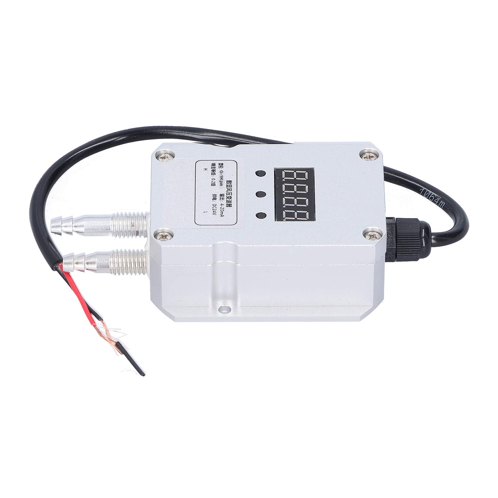 Transmisor de Presión de Viento Sensor de Pantalla Digital de Precisión para Suministro de Aire de Caldera y Control de Presión, Aleación de Aluminio Plateado (0-1Kpa)