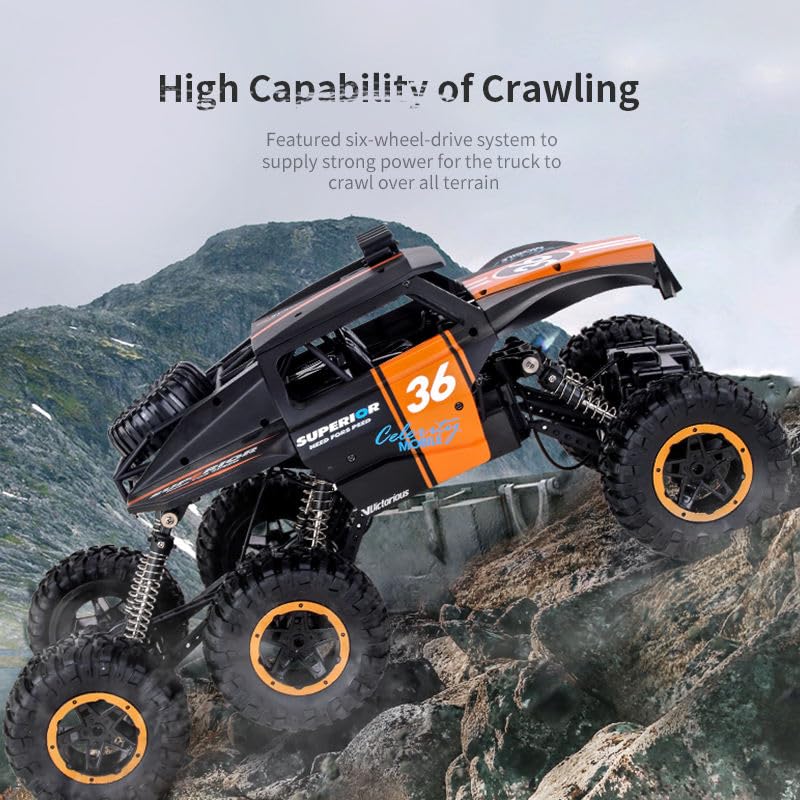 Image of 6WD RC Off-Road Rock Crawler Truck for Kids & Adults | 2.4GHz Remote Control All Terrain Car with High Grip Tires, Dual Spare Wheels & Shock Absorption | Durable Racing Toy