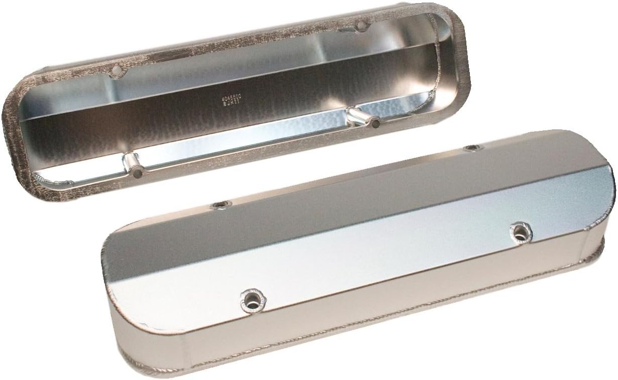 4045500 Satin Silver Anodized Aluminum Fabricated Valve Cover with Fabricated Billet Rail for Pontiac 201-455 Cylinder Heads