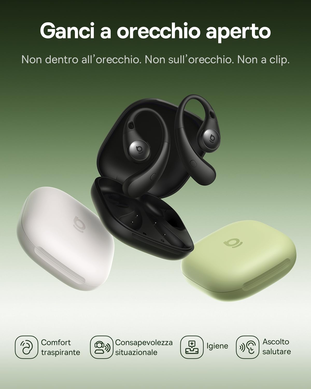 Baseus Eli Sport2 Open Ear Cuffie, Cuffie Sportive Open Ear con Curva di Comfort a S, 45H di Autonomia, SuperBass 2.0, IPX7, Bluetooth 6.0, Chiamate Chiare con 4 Microfoni AI