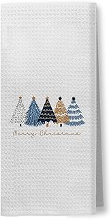 Christmas Tree Kitchen Towels, Trendy Navy Blue and Gold Christmas Tree Hand Towels for Bathroom, Merry Christmas Dish Towels Tea Towels for Kitchen, Christmas Kitchen Bathroom Decor, 16x24 Inch