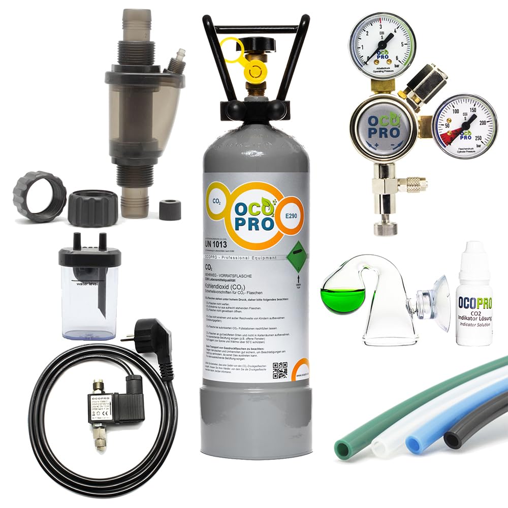 CO2 Inline DLX-500 Plus urządzenie do akwarium z wyłączeniem w nocy i butelka wielokrotnego użytku 2 kg (2 kg)