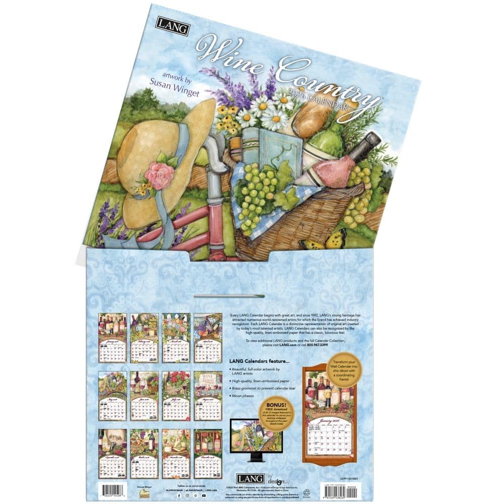 Lang, Calendario de pared 2026 Wine Country de Susan Winget