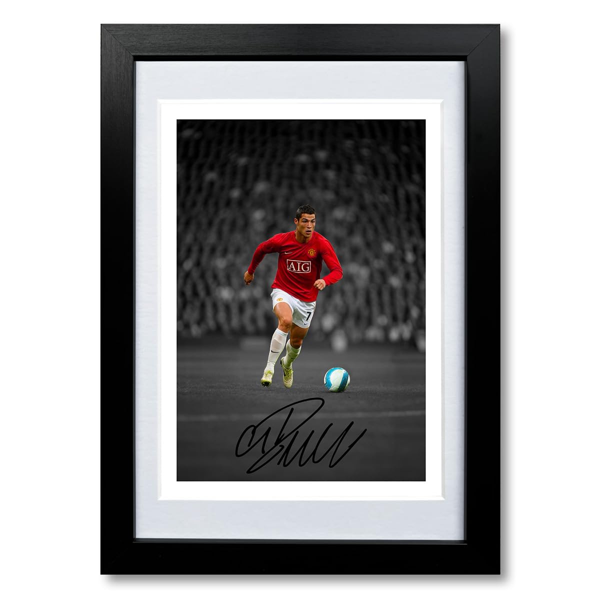 Manchester United Legends Cristiano Ronaldo David Beckham Eric Cantona George Best Signed Photo Poster Print Autograph Memorabilia Gift Man U Famous Number 7's (Ronaldo A4 Framed & Mounted)