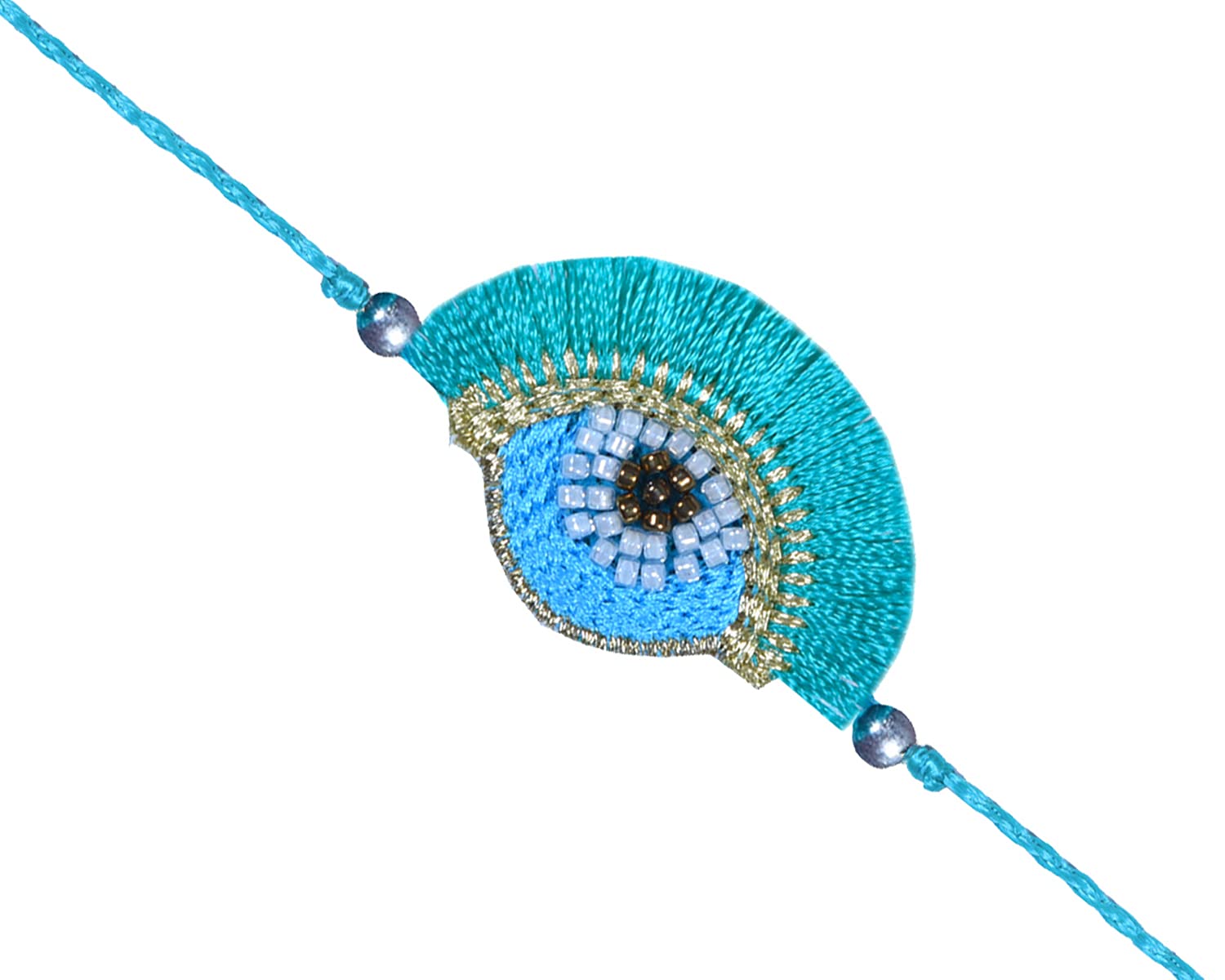 MASQ by Q-One MAYUR Designer Rakhi Set with Roli Chawal & Moli for Men (Teal-Blue-Gold | Pack of 1) | Embroidered Handcrafted Raksha Bandhan Bracelet for Brother (B099Q4GMFX) Amazon Price History, Amazon Price Tracker