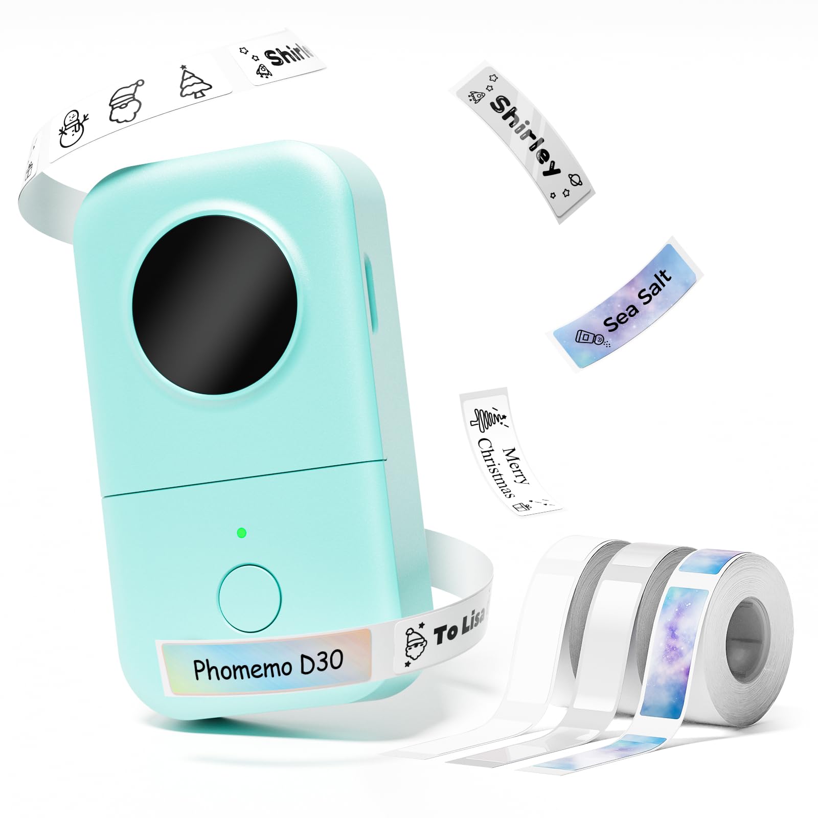 Phomemo D30 Mini Impresora de Etiquetas Bluetooth Portátil - Verde, 3 Rollos Incluido