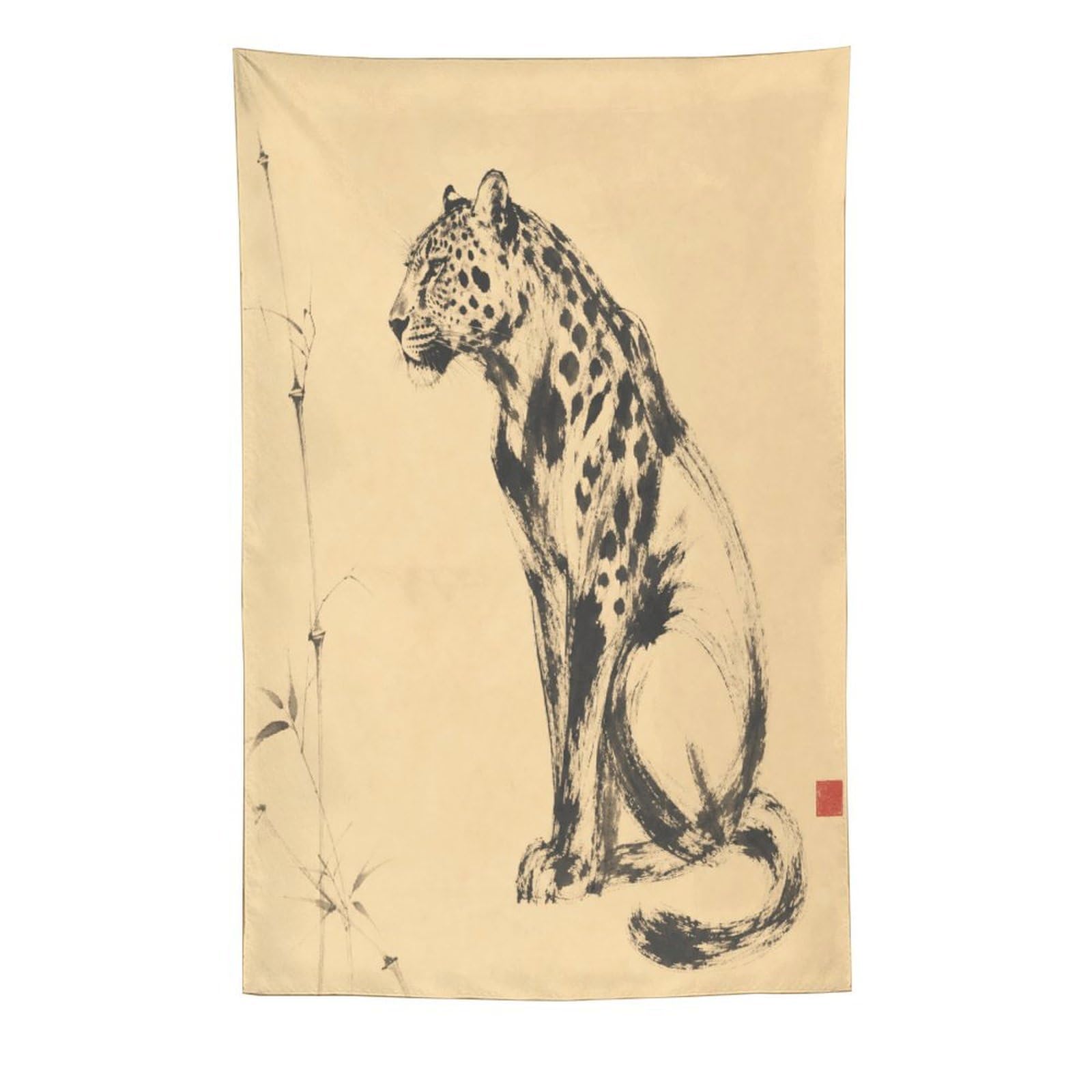 H3B8U2Y5 Leopard Ink Study Wall Tapestry, Realistic Illustration, Bamboo