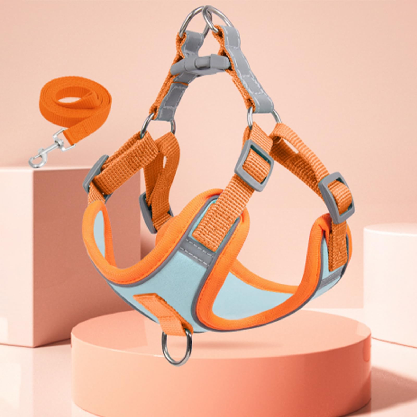 猫用メッシュハーネス Lサイズ 青オレンジ メッシュハーネス(夏用) 猫用メッシュハーネス Lサイズ 青オレンジ