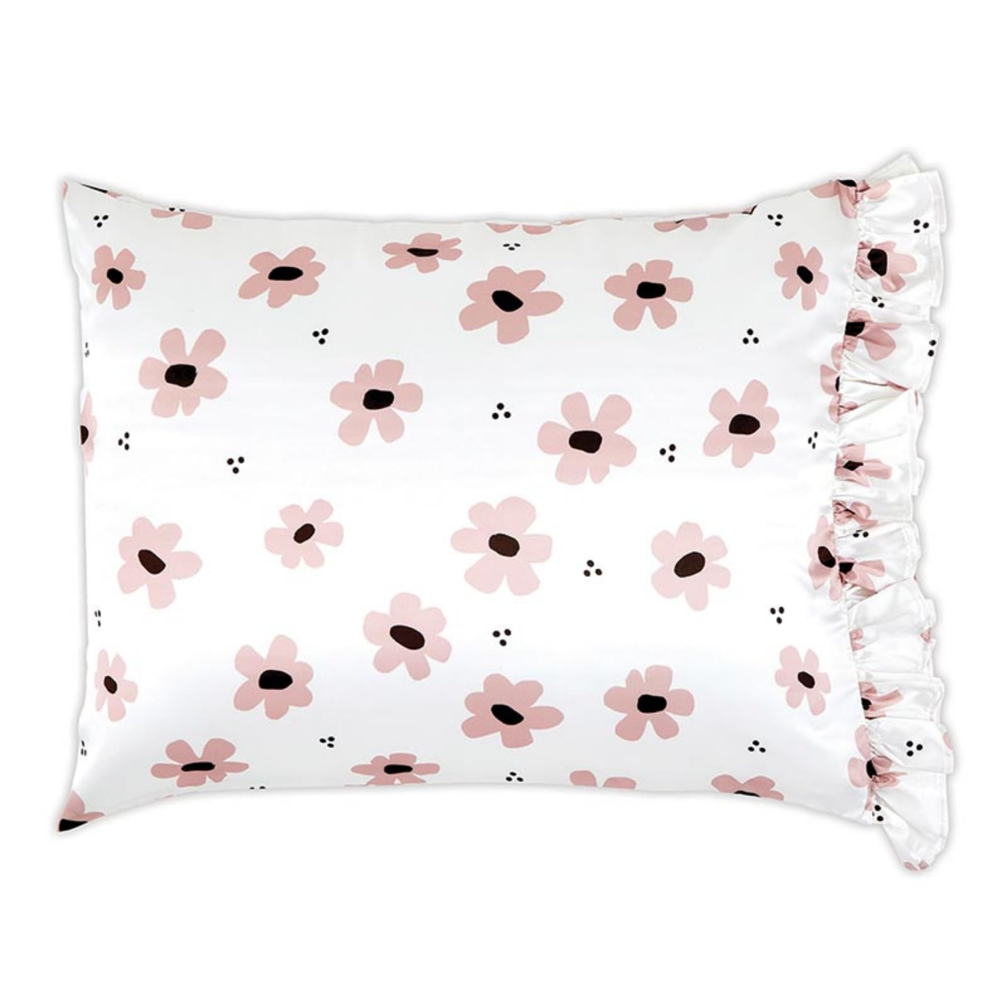 Bella Sleep Spa Satin Pillowcase for Hair and Skin with Ruffle Trim Standard Size Floral