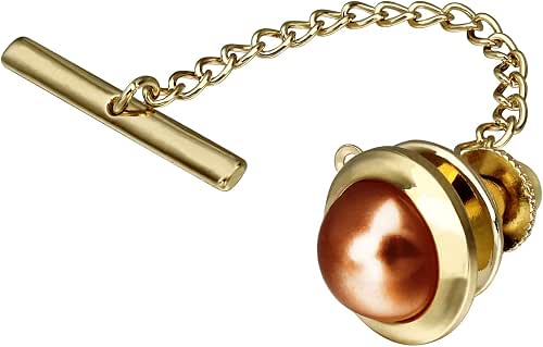 AMITER Crystal/Pearl Tie Tack with Chain, Gold Mens Tie Pin