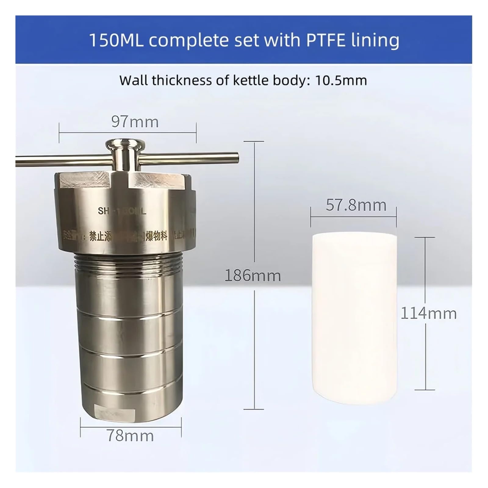 Hydrothermischer Autoklavenreaktor mit 150-ml-Gefäßkessel und hydrothermischer Synthese mit PTFE-Kammer