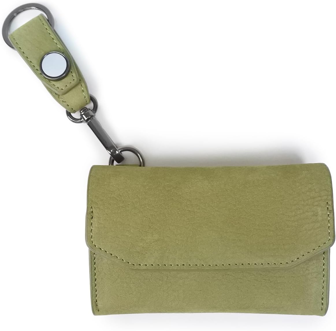 FOLK CARD Case, Genuine Leather, Nubuck Card Case, Business Card Holder, Compact, Large Capacity, Hook, Reflector Included, Men's, Women's, matcha, One Size