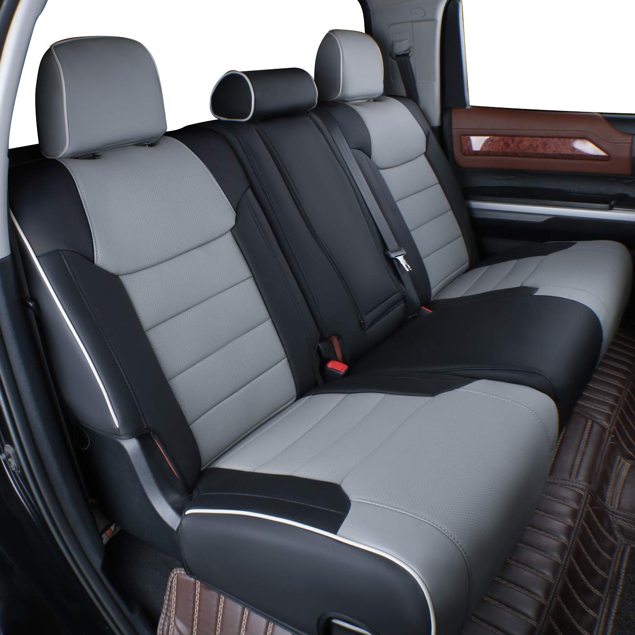 Photo 1 of EKR Custom Fit Tacoma Car Seat Covers for Select Toyota Tacoma 2016 2017 2018 2019 2020 2021 2022 2023 /Double Cab - Second Row Only,Leather (Black/Gray) Leather (Black/Gray) 2016-2023 Double Cab Second Row W/ 60/40 Split