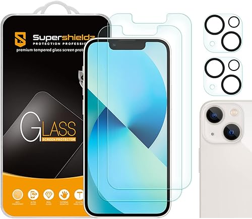 Miniatura 1 de Supershieldz (2 unidades) Diseñado para iPhone 13 Mini (5.4 pulgadas) + lente de cámara [vidrio templado], protector de pantalla, antiarañazos, sin