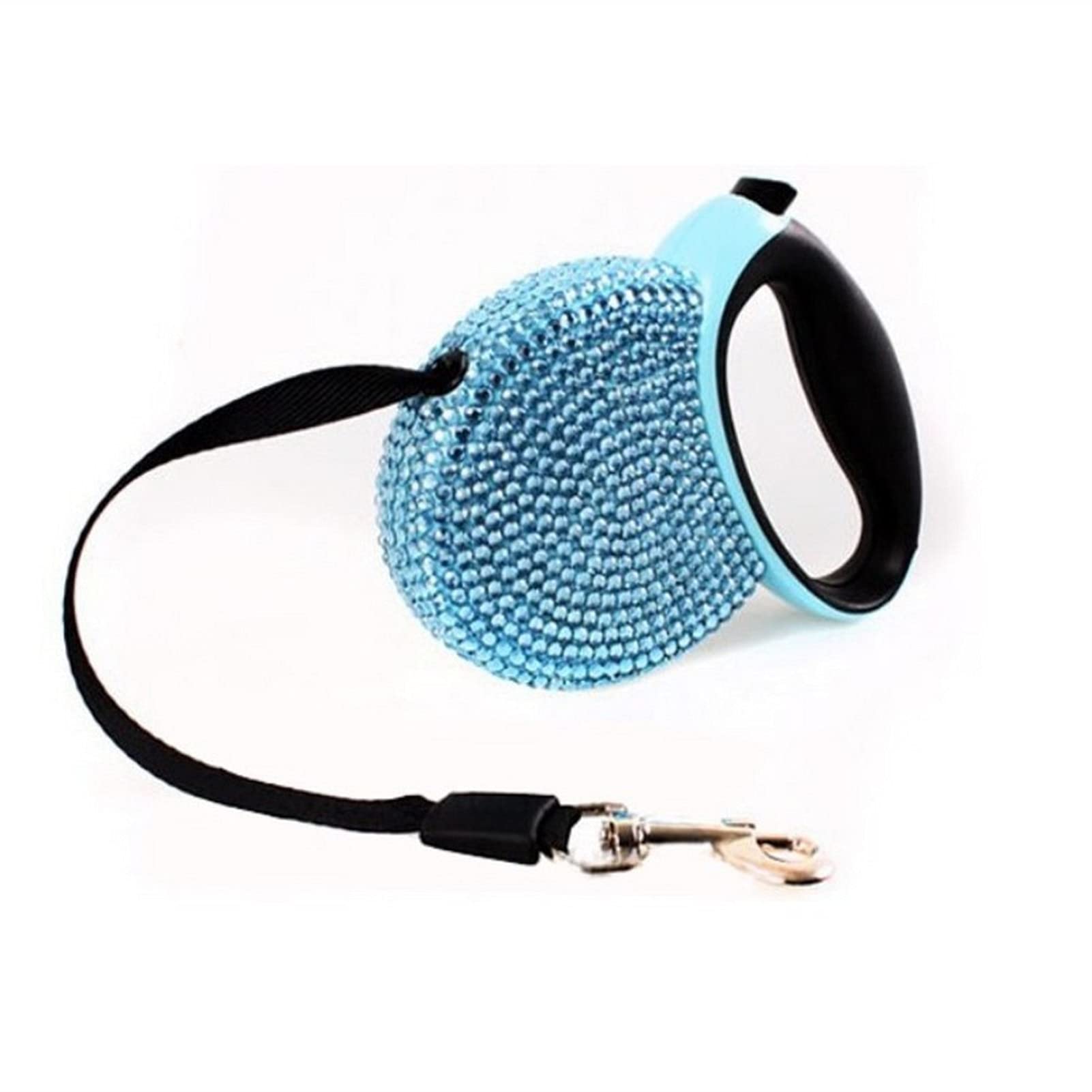 Laisse rétractable pour chien - Avec strass - Bleu et rose - 3 m - Couleur : bleu - Taille : 3 m