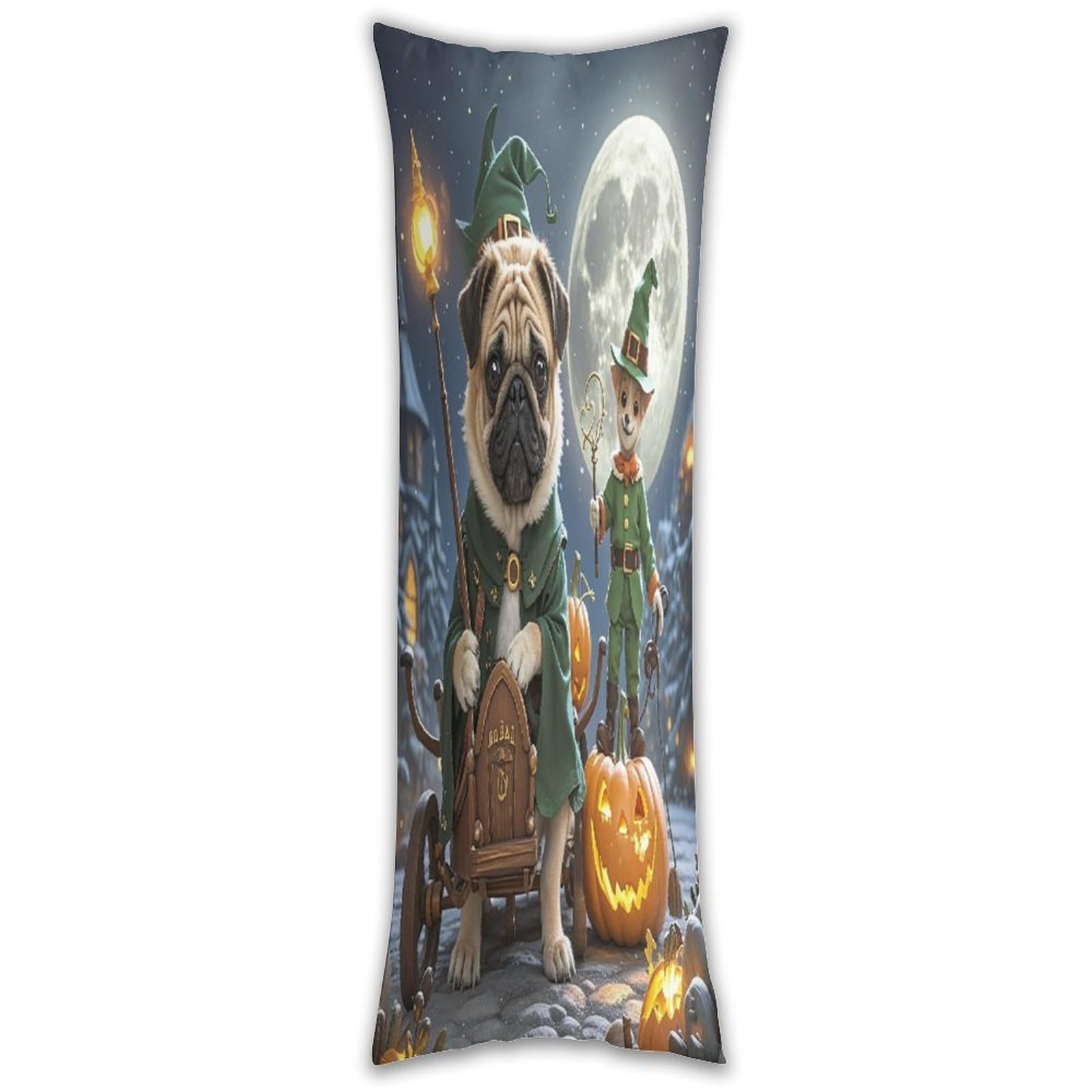 Moon and Jack-O'-Lantern Long Pillow Case with Zipper Ultra Soft Microfiber Long Pillow Cover Breathable Body Pillow Protector Soft Wrinkle Pillowcase for Bed Sofa Bedroom 53 X 19 in