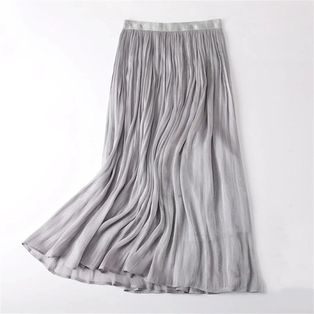 Falda plisada de color liso para mujer, falda acampanada con cintura elástica casual